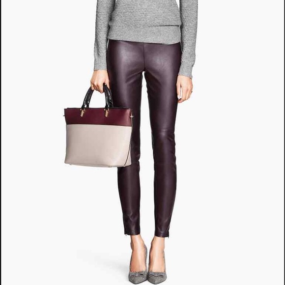 purple faux leather pants