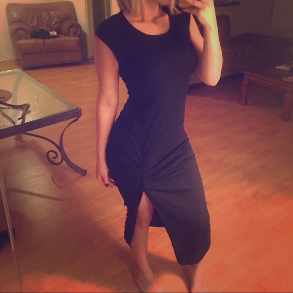 Black midi dress with slit