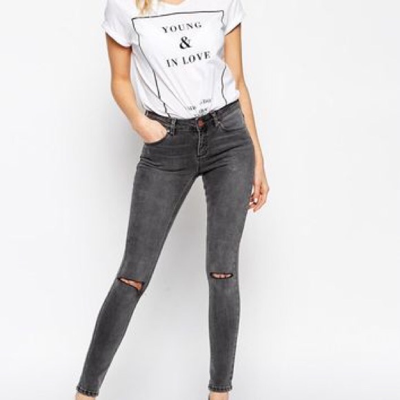 Grey Hollister Jeans, rips in knees worn once!!
