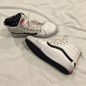 White Leather Zip Up Vans Sk8 Hi