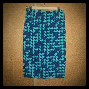 Navy & Teal Houndstooth Pencil Skirt