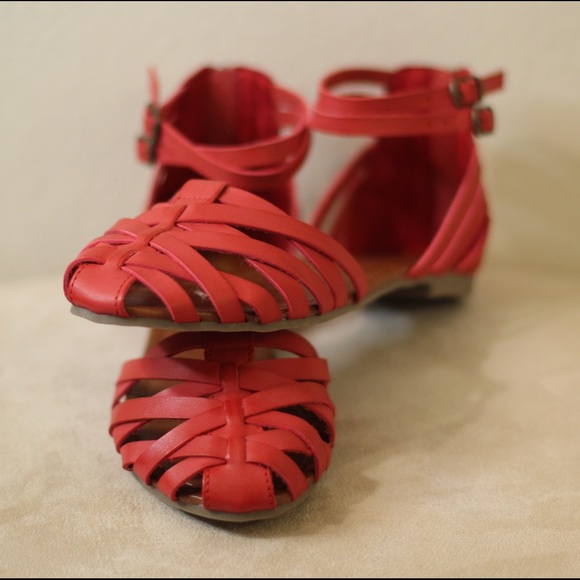 NWB Strappy Red Zip-up Sandals
