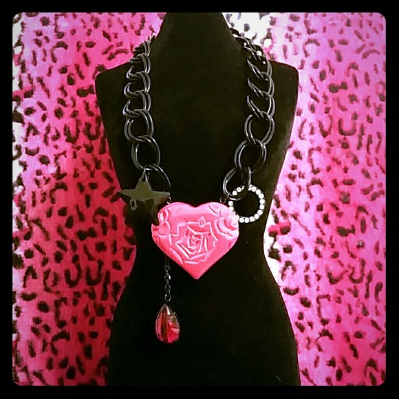 Betswy Johnson Huge Red Carved Heart Necklace