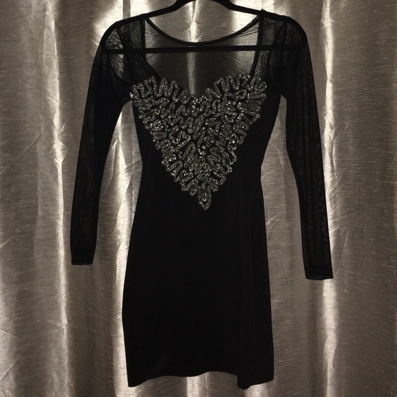 Bodycon dress with sheer sleeves & silver details