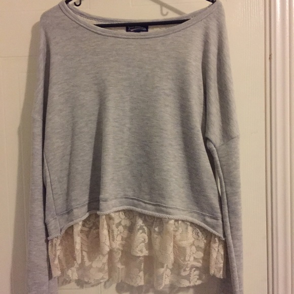 Gray Sweater with Lace Detail