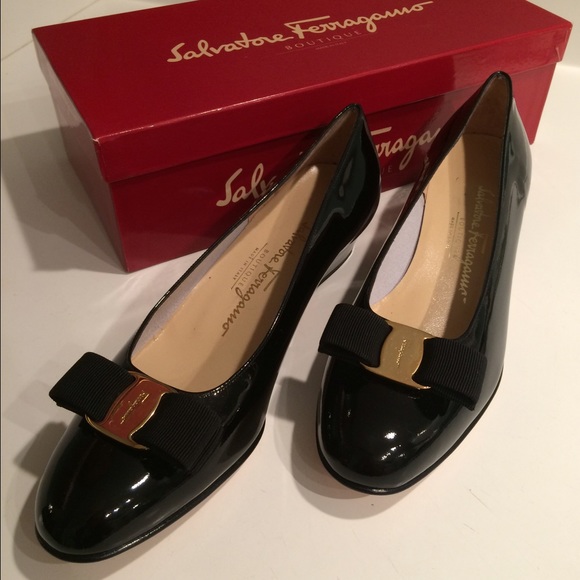 Black Patin Leather Salvatore Ferragamo Shoes