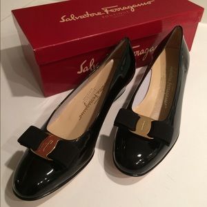 Black Patin Leather Salvatore Ferragamo Shoes