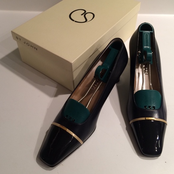 "Navy Kid" Black Leather St. John Shoes