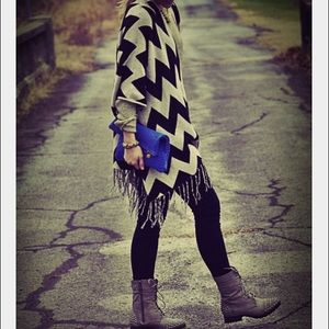 Black & Tan Pancho or poncho in a chevron print