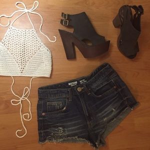 Gray/ Brown Open Toed Clog styled Wedges