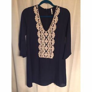 Navy Blue Crocheted Dress