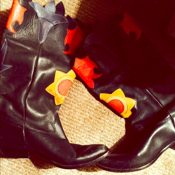 Black leather multi cowboy cowgirl boots