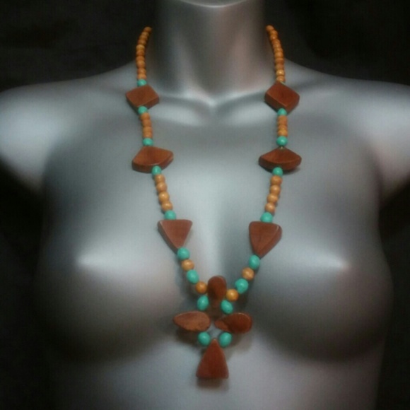 60s VINTAGE - All Wood Bead & Cross Necklace