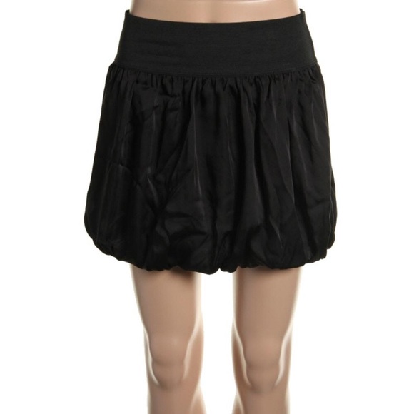 VIVACE Black Satin Mini Contrast Trim Bubble Skir