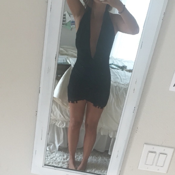 Tobi black lace vneck dress