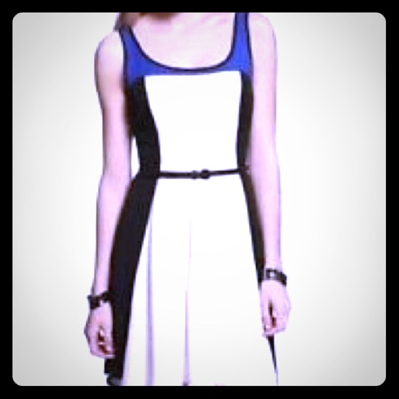 Black white and blue block express dress XS