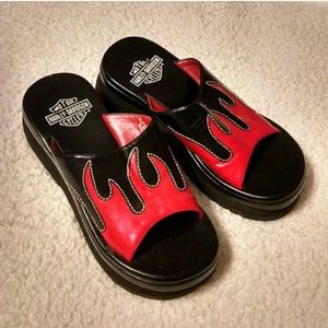 90s Harley Davidson Flame Platform Sandals