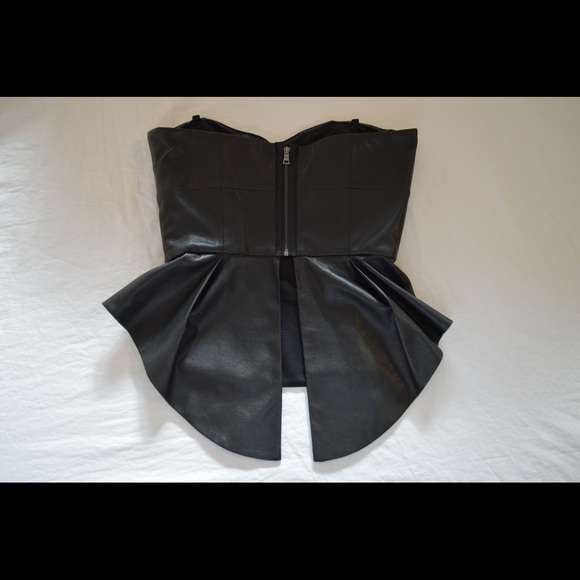 BCBG Black leather Peplum top - Picture 2 of 4