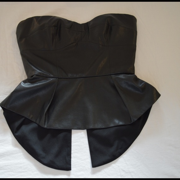 BCBG Black leather Peplum top - Picture 4 of 4