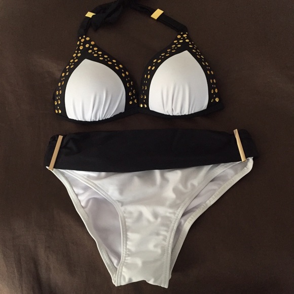 NWT B&W Bikini with gold accents