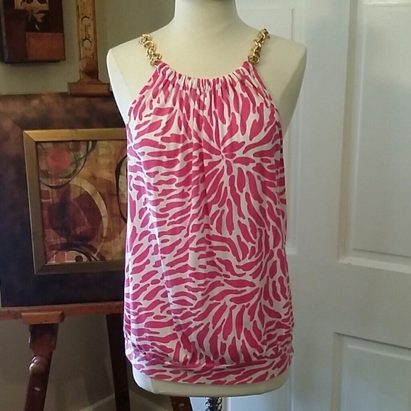 Michael Kors pink and white print tank...