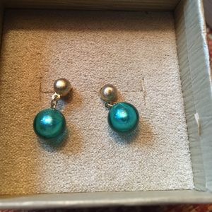 Authentic 14kt gold blue enamel dangle earrings