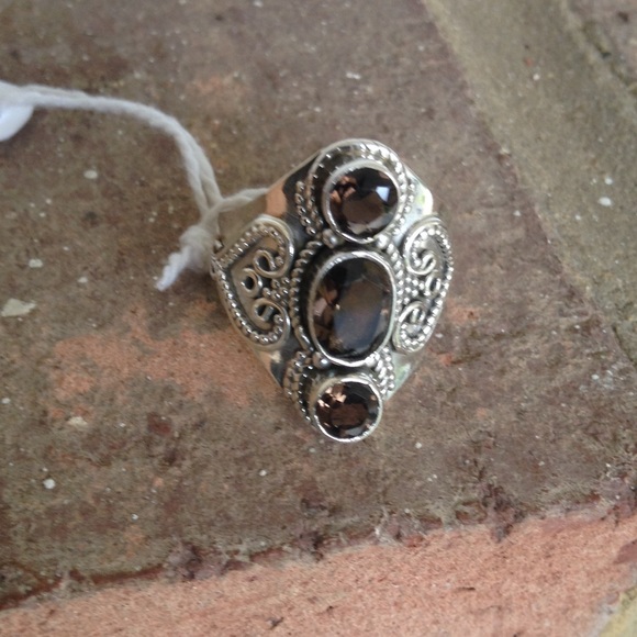 NATURAL BROWN SMOKY TOPAZ RING - Picture 1 of 4