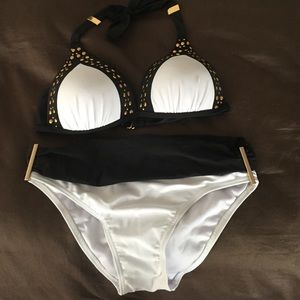 NWOT B&W Bikini with gold accents