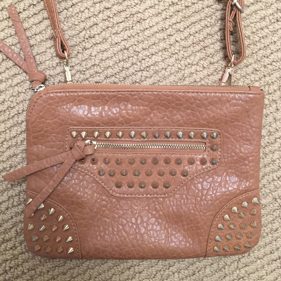 Brown studded gold clutch with strap!