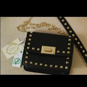 Black crossbody purse with gold studs