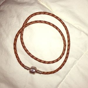 Brown leather braided Pandora bracelet