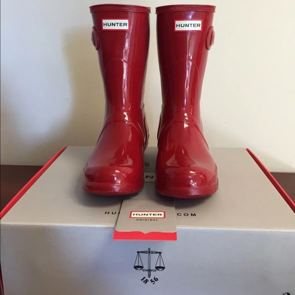 short gloss red hunter boots