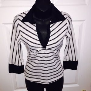 ️SOLD 💋BeBe Stripped Top Collar Long Sleeve Black