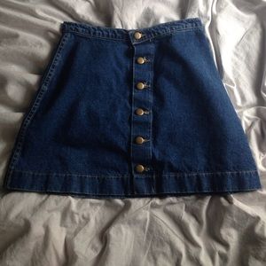 Button Front Denim A-Line Skirt