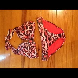 Pink Leopard Print Bikini Sz 4