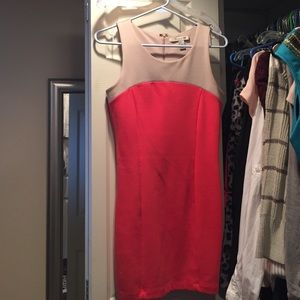 Coral and tan dress