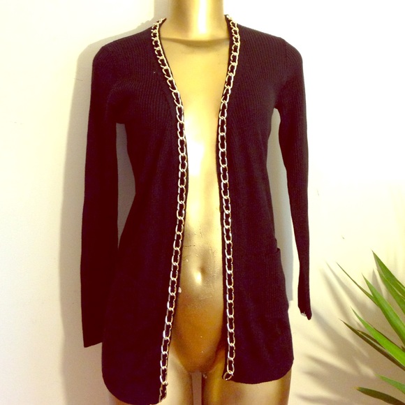 Renee C. Sweaters - Amazing black cardigan with gold chain