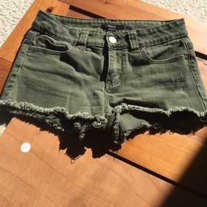 Olive green denim shorts