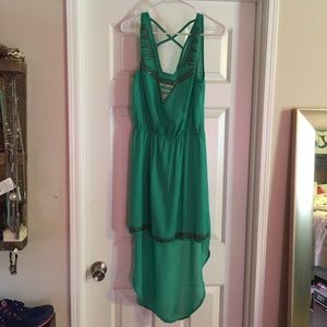 Turquoise/Teal detailed high-low dress