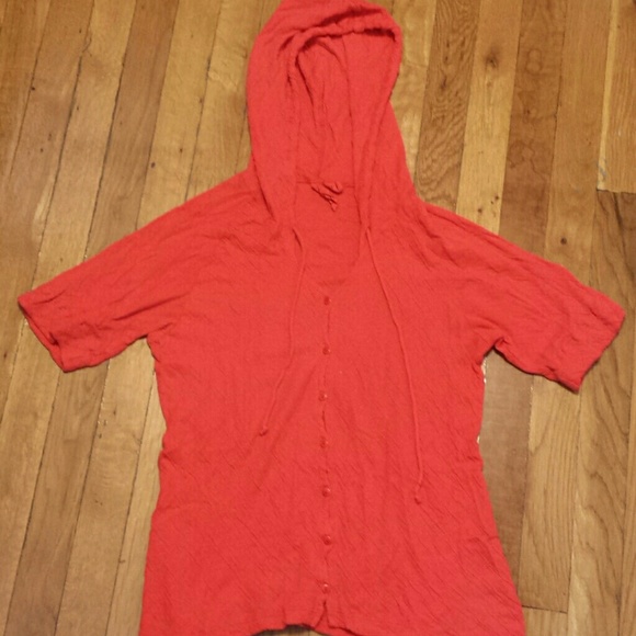 Orange short sleeve button down hoodie