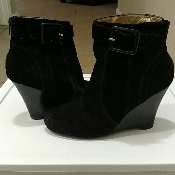 Black Suede Nine West Ankle Wedged Booties