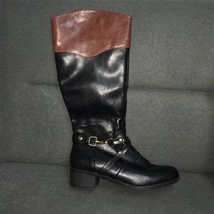 Calf length leather boots