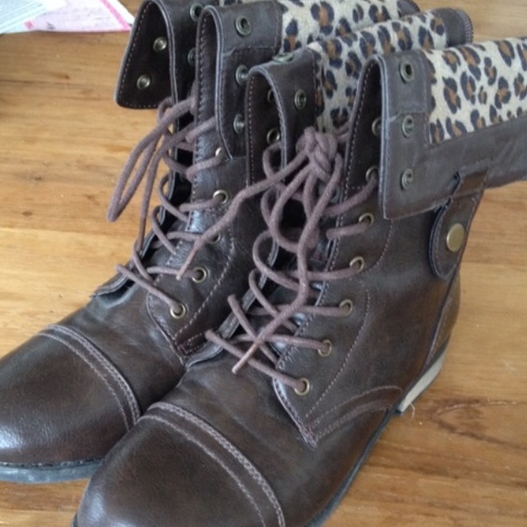 Francesca's trinity leopard combat boots, size 6