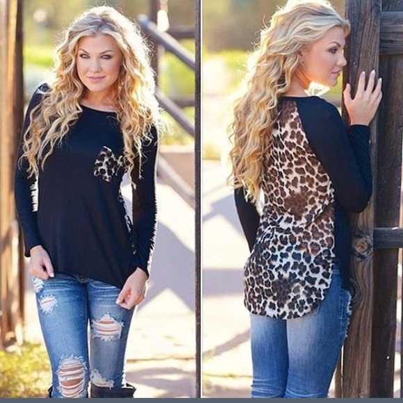 Tops - Leopard chiffon back high low top