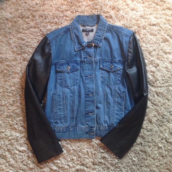 Denim Jacket with Faux Leather Sleeves