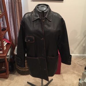 Black distressed leather jacket w quilt lining.