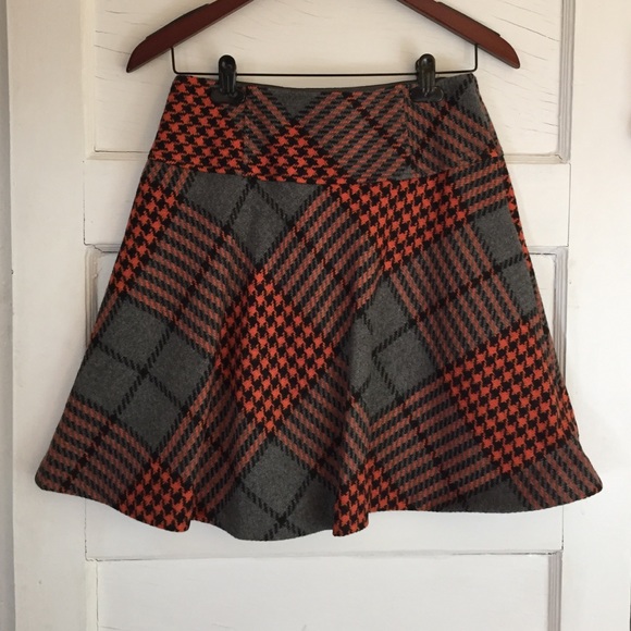 Boden Gray and Orange Plaid Mini Skirt