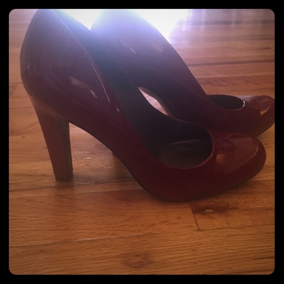 Dark Red Patent Rounded Toe Pumps