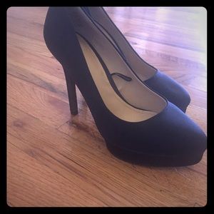 H&M Black Satin Platform Pumps