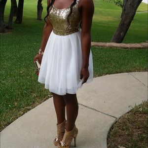 White & Gold Homecoming/ Prom Short Dress